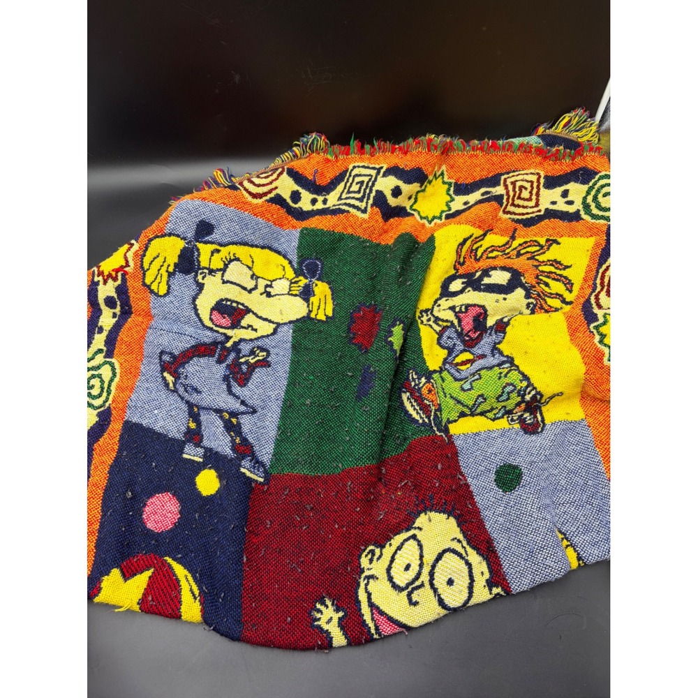 Vintage Rugrats Nickelodeon Woven Tapestry Throw Blanket 90s Retro Reptar 38x52